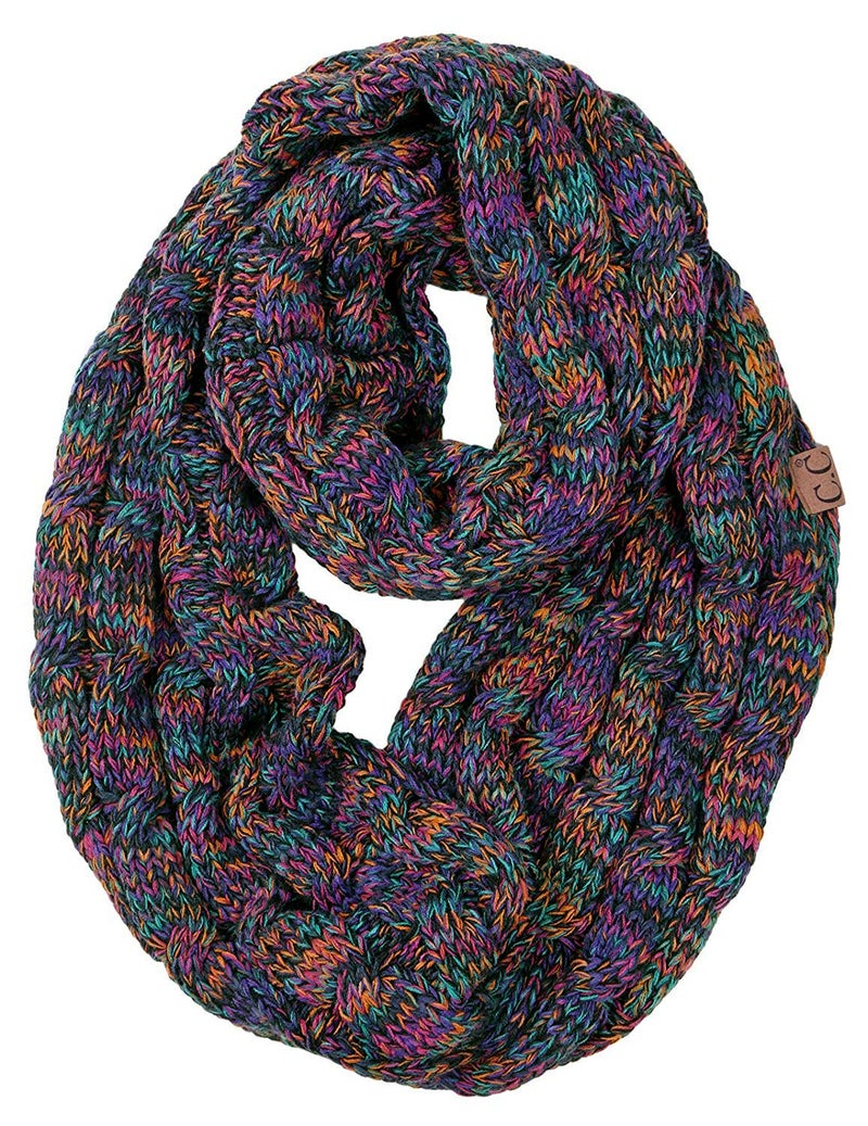 Funky Junque Infinity Scarf for Women â€“ Oversized Wrap, Chunky Layer, Colorful Sweater Accessory, Winter Styles, Fall Fashion - Jet Black Kaleidoscope Tricolor Mix - Image 1